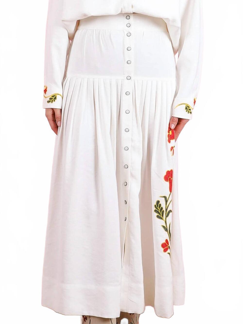 NEW THE GREAT. western embroidered highland midi skirt in cream